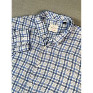 Johnnie O Men XL Blue Gingham Linen Blend Button Shirt Hangin Out Casual New